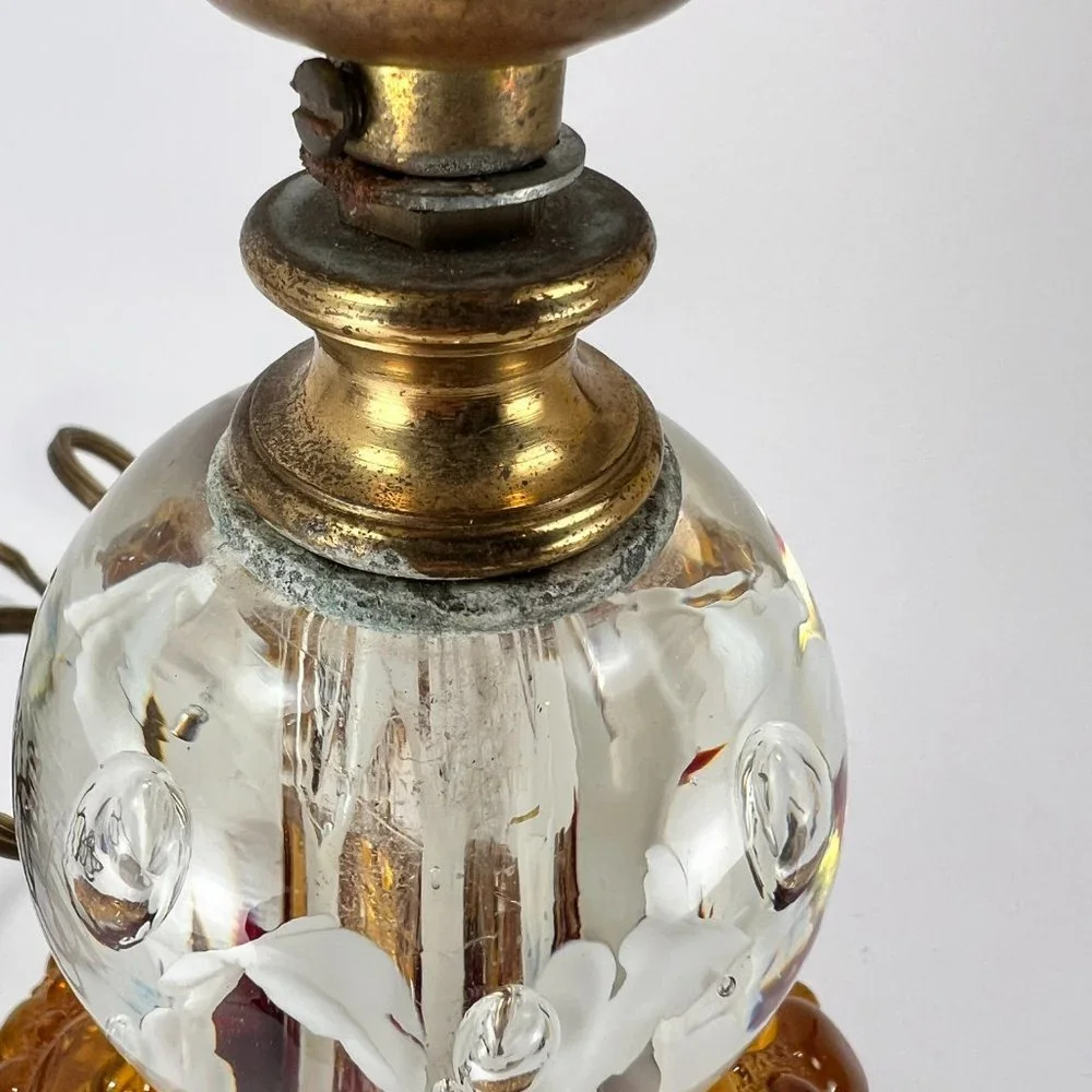 Vtg Joe St Clair Accent Lamp Bubbles Clear White Red Paperweight Signed Joe